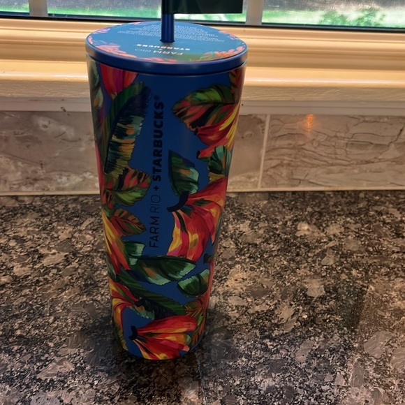 Farm Rio & Starbucks Collab 24oz Blue Floral Cold Only Cup Stainless Steel NWT - Picture 2 of 6